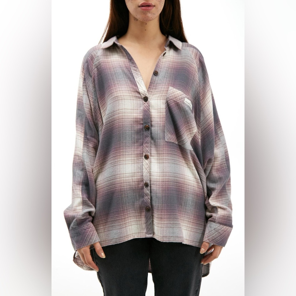 BDG Urban Outfitters Brendan Flannel Shirt Size Large In Lilac Plaid Relaxed NWT